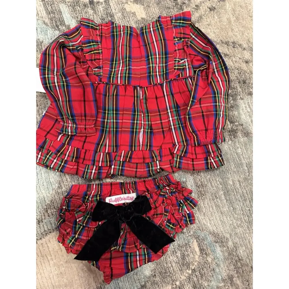 Rufflebutts Red Plaid Dress & Bloomer Set Christmas 6-12 Months NWT $50